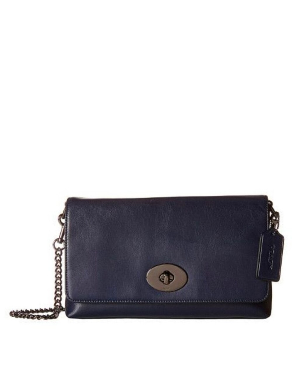 Coach Navy Blue Smooth Leather Crosstown Clutch Chain Crossbody Purse